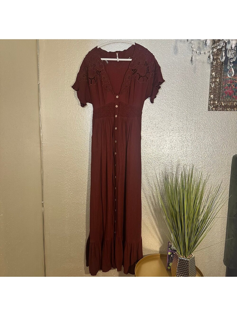 Free People Women's Colette Maxi Dress/Duster-sizeSM cinnamon brown color - Picture 6 of 10